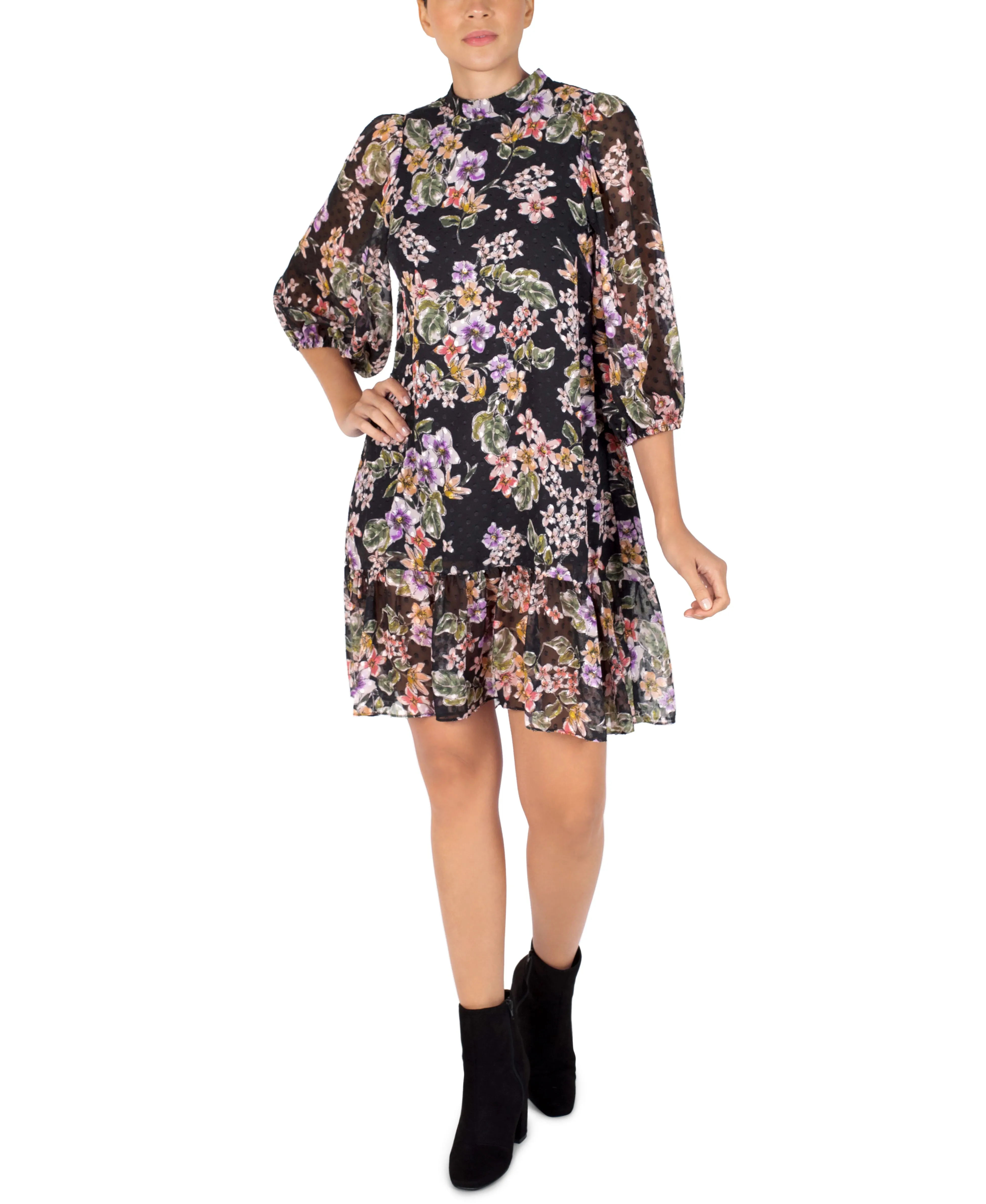 Floral Print Chiffon Shift Dress