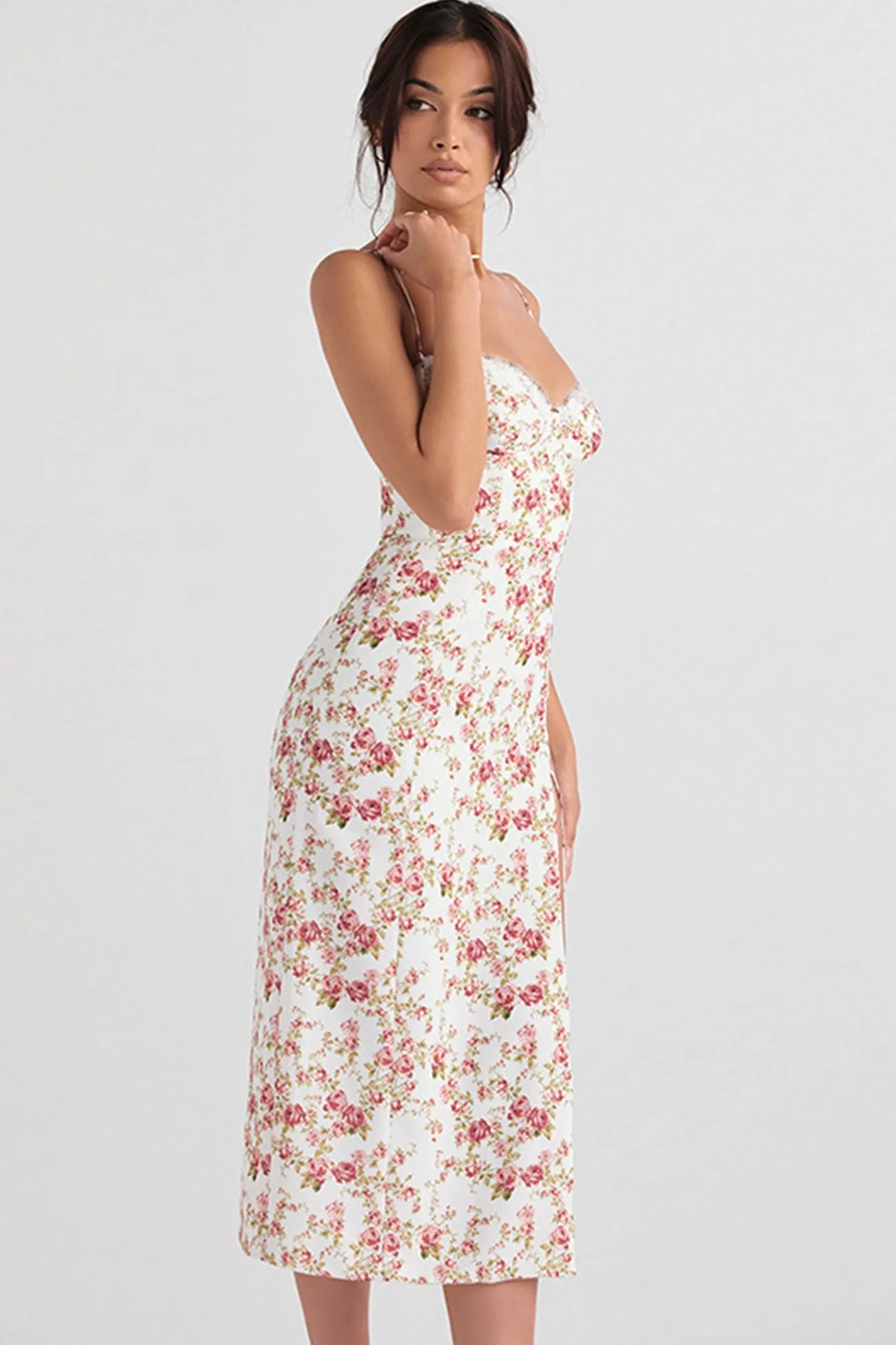 Floral Print Lace Split Cami Dress