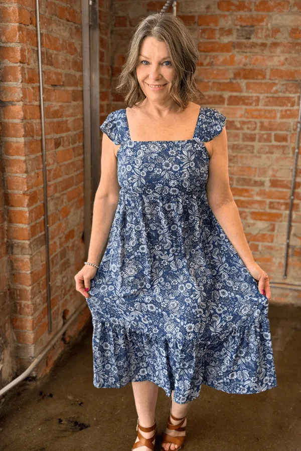 Floral Square Neck Midi Dress