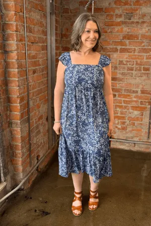 Floral Square Neck Midi Dress