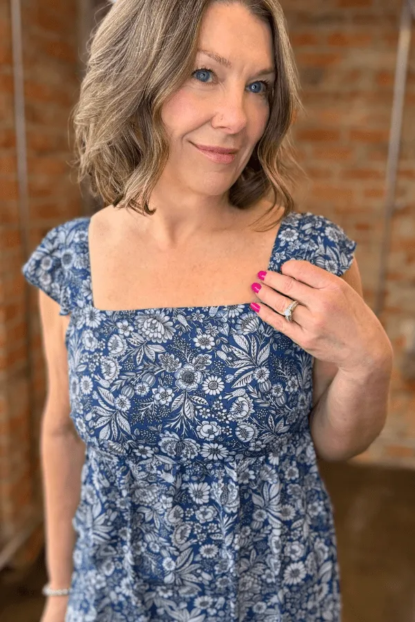 Floral Square Neck Midi Dress