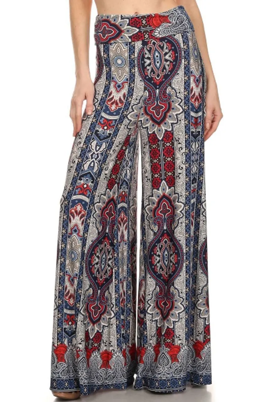 Foldover Palazzo Pants Earth Paisley Brown Red Green