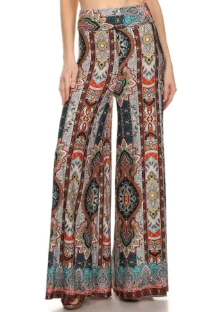 Foldover Palazzo Pants Earth Paisley Brown Red Green
