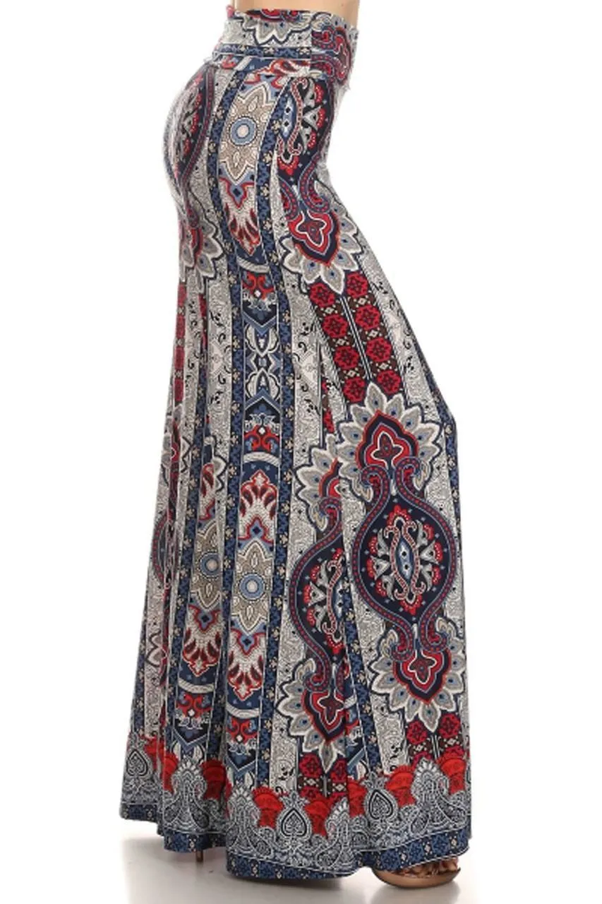 Foldover Palazzo Pants Earth Paisley Brown Red Green