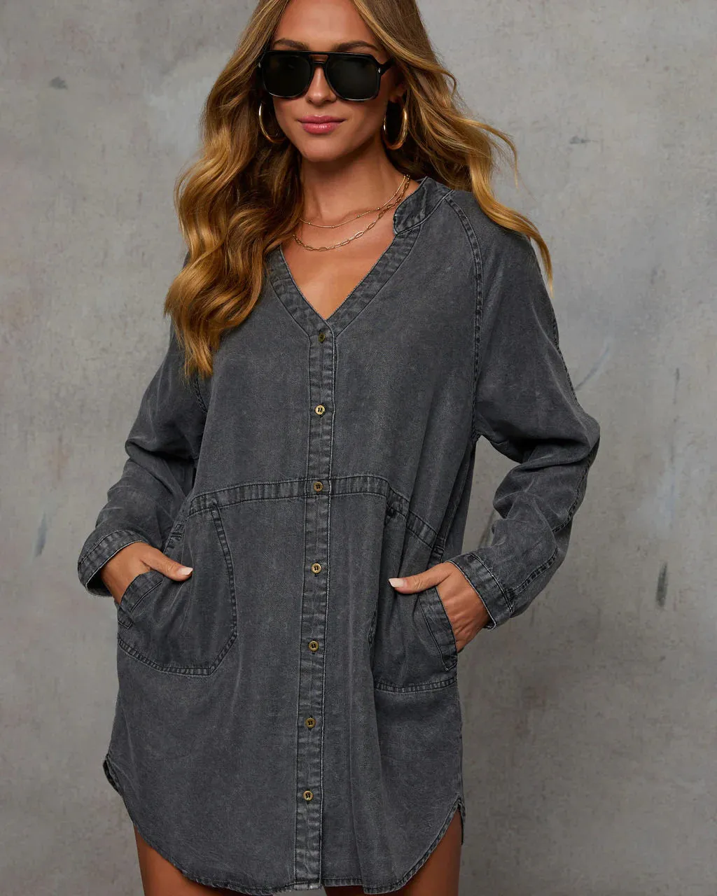 Follow Me Shift Denim Shirt Dress