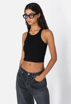 Gemini Rib Cropped Tank / Black
