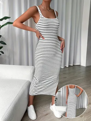 Gestreiftes Midikleid mit Quadratausschnitt - Lena