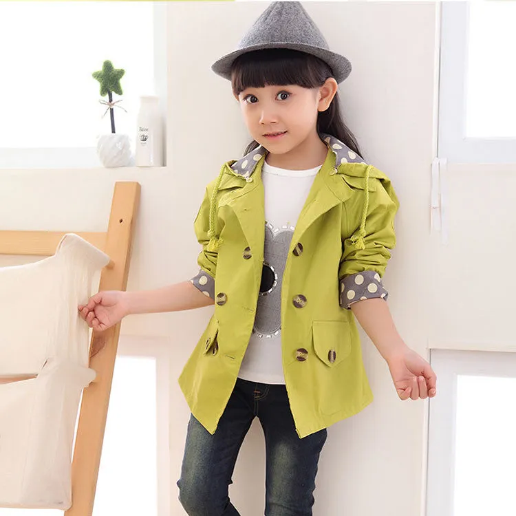 girls jacket children's clothing big kids spring & autumn child medium-long double breasted baby outerwear girl trench coat