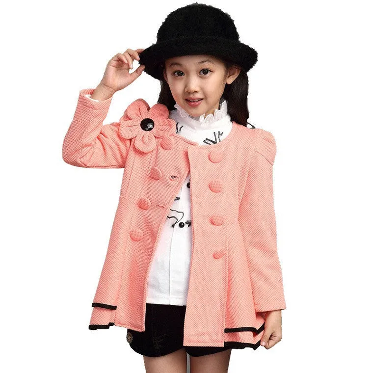 girls jacket children's clothing big kids spring & autumn child medium-long double breasted baby outerwear girl trench coat