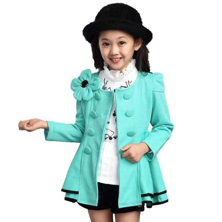 girls jacket children's clothing big kids spring & autumn child medium-long double breasted baby outerwear girl trench coat
