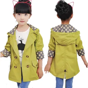 girls jacket children's clothing big kids spring & autumn child medium-long double breasted baby outerwear girl trench coat