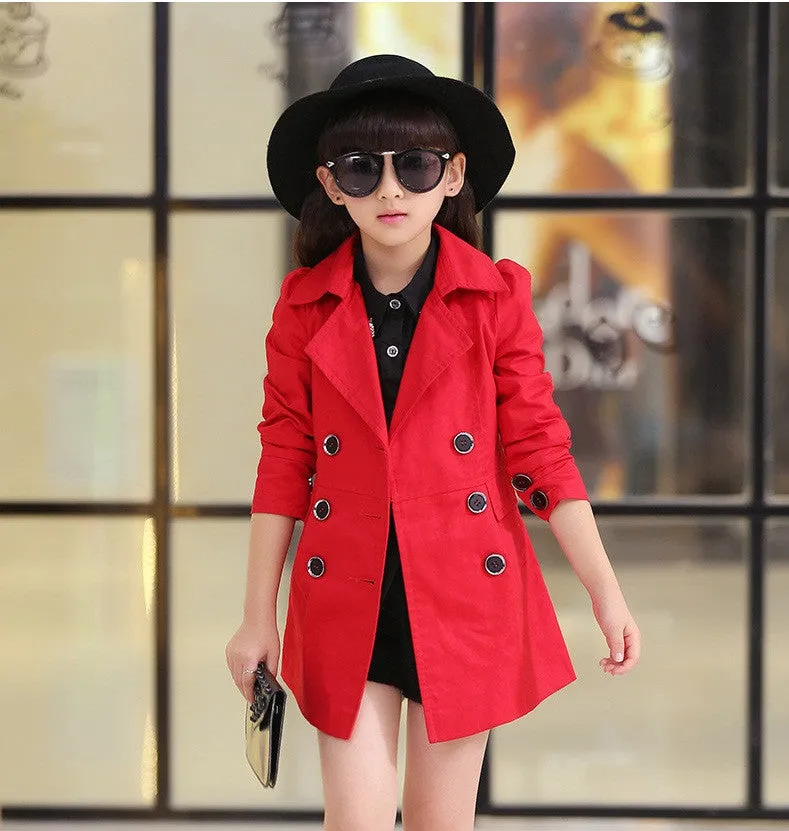 girls jacket children's clothing big kids spring & autumn child medium-long double breasted baby outerwear girl trench coat