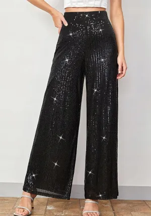 Glamorous High-Waisted Sequin Wide-Leg Pants for Effortless Party Elegance
