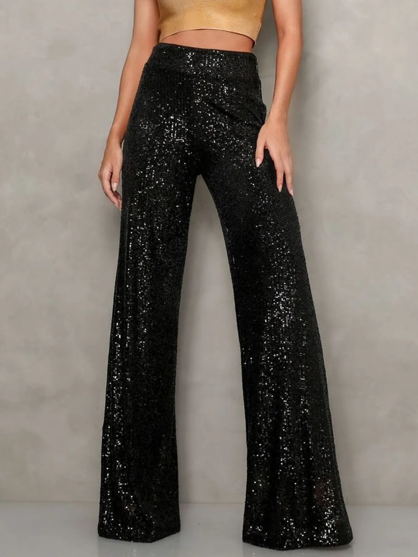 Glamorous High-Waisted Sequin Wide-Leg Pants for Effortless Party Elegance