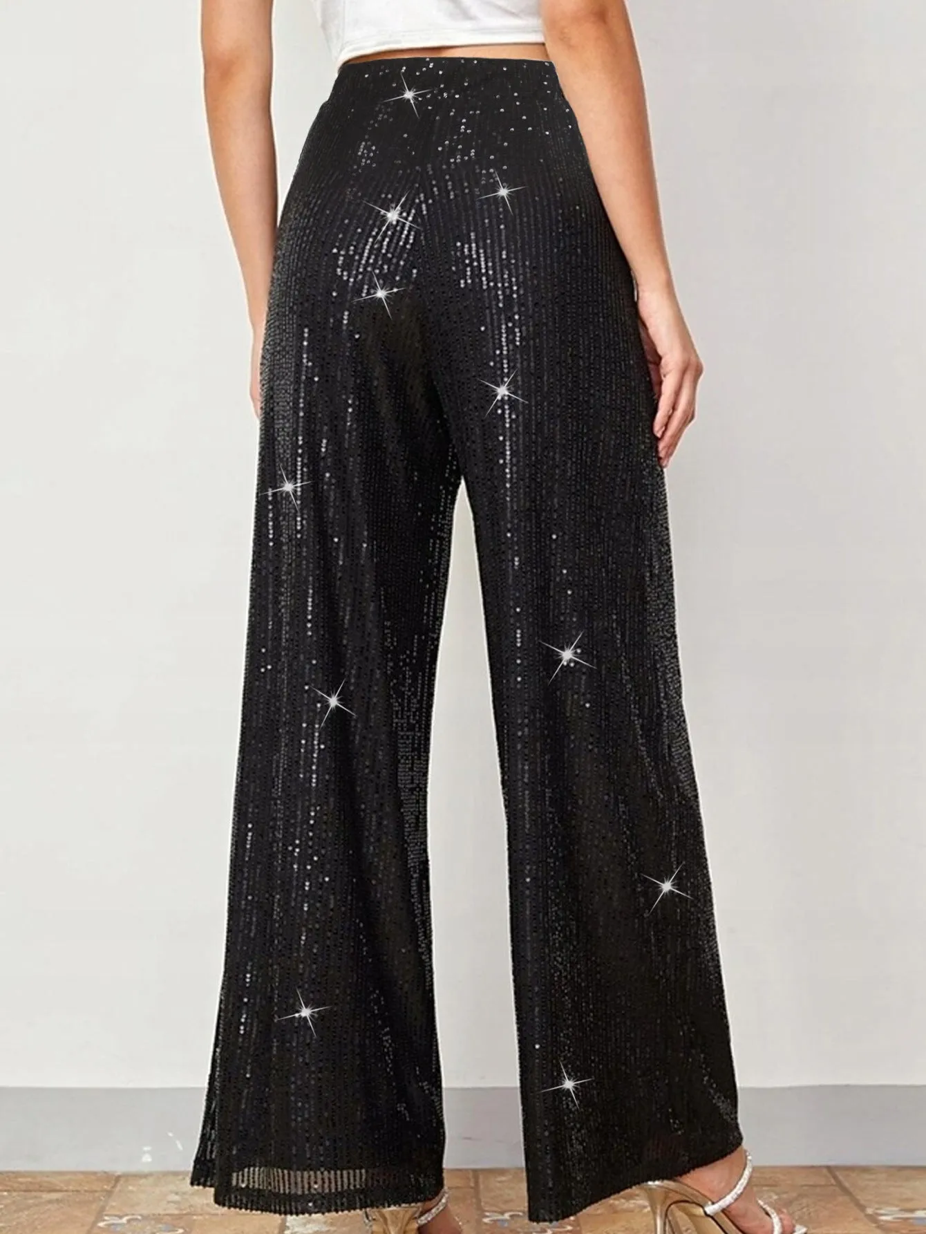 Glamorous High-Waisted Sequin Wide-Leg Pants for Effortless Party Elegance