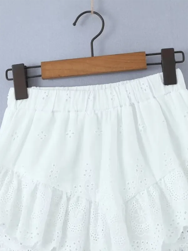 GYPSY GIRL - French Lace Embroidery Elastic Waist A-Line Skirt