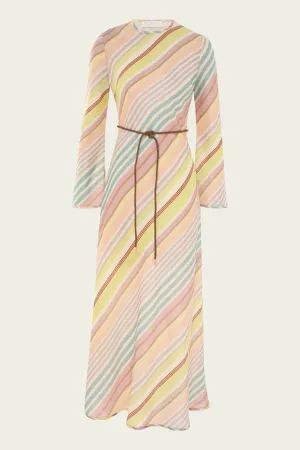 Halliday Bias Long Dress in Multi Stripe