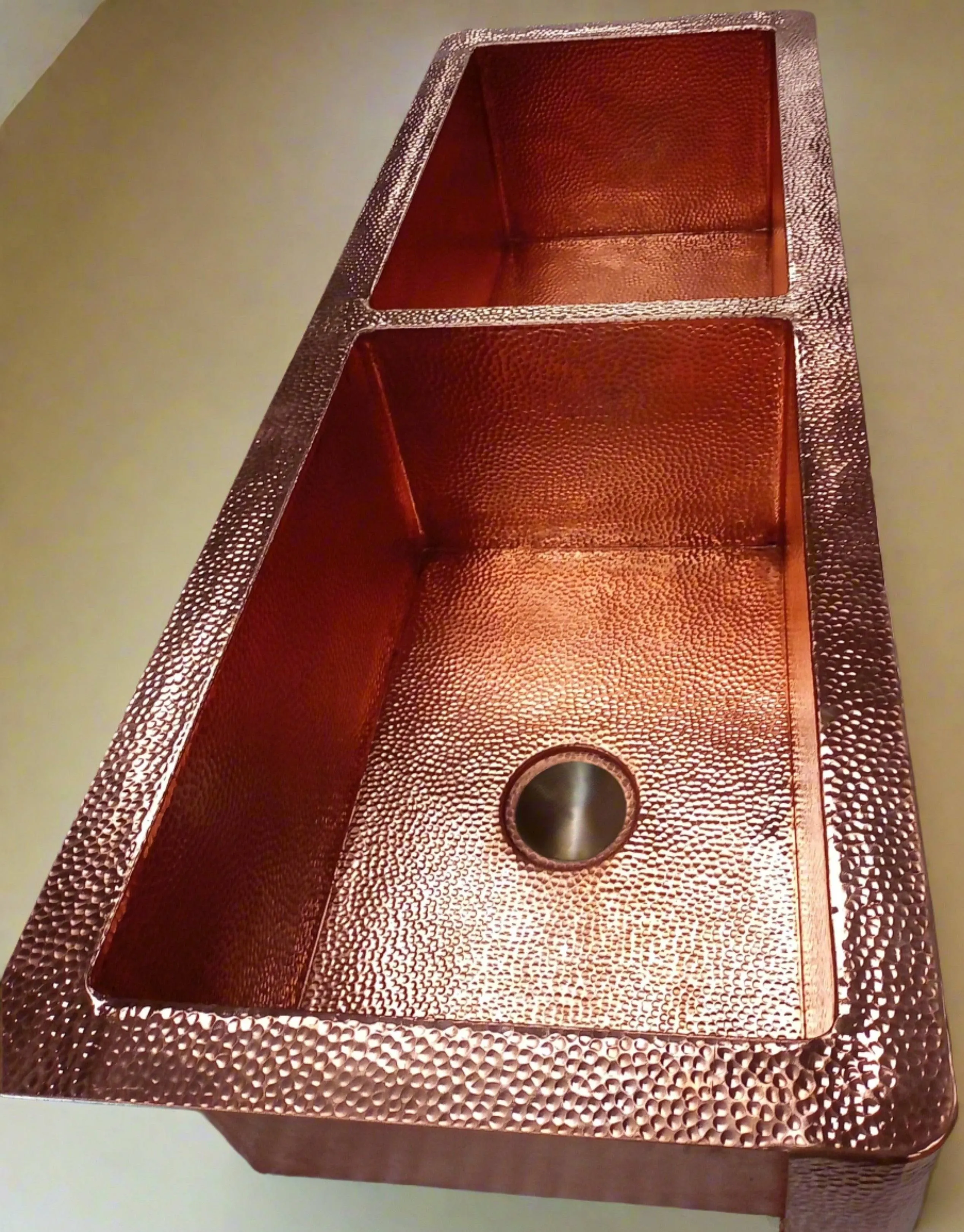 Hammered Copper Double Bowl Farmhouse Kitchen Sink
