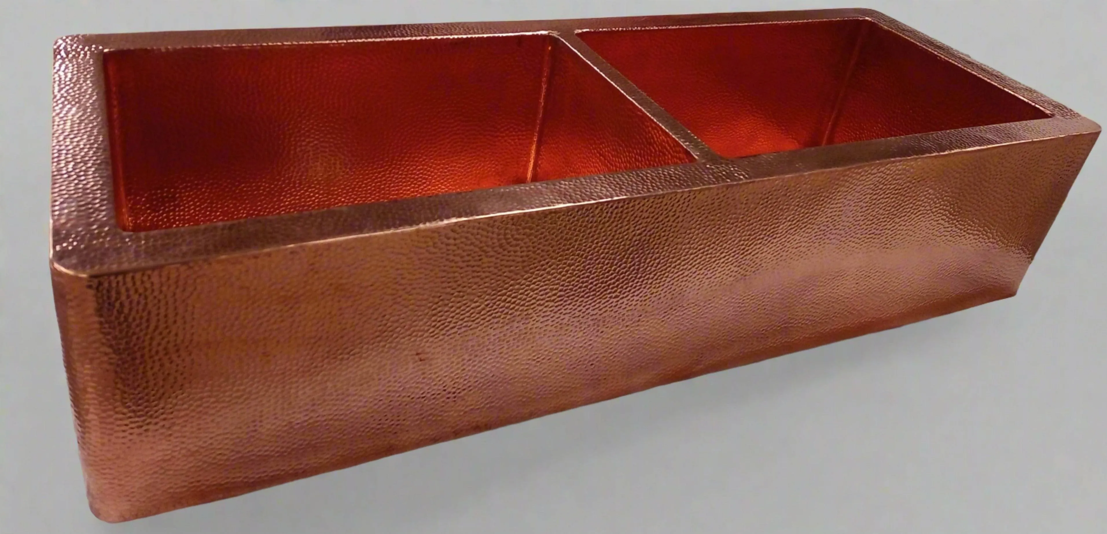 Hammered Copper Double Bowl Farmhouse Kitchen Sink