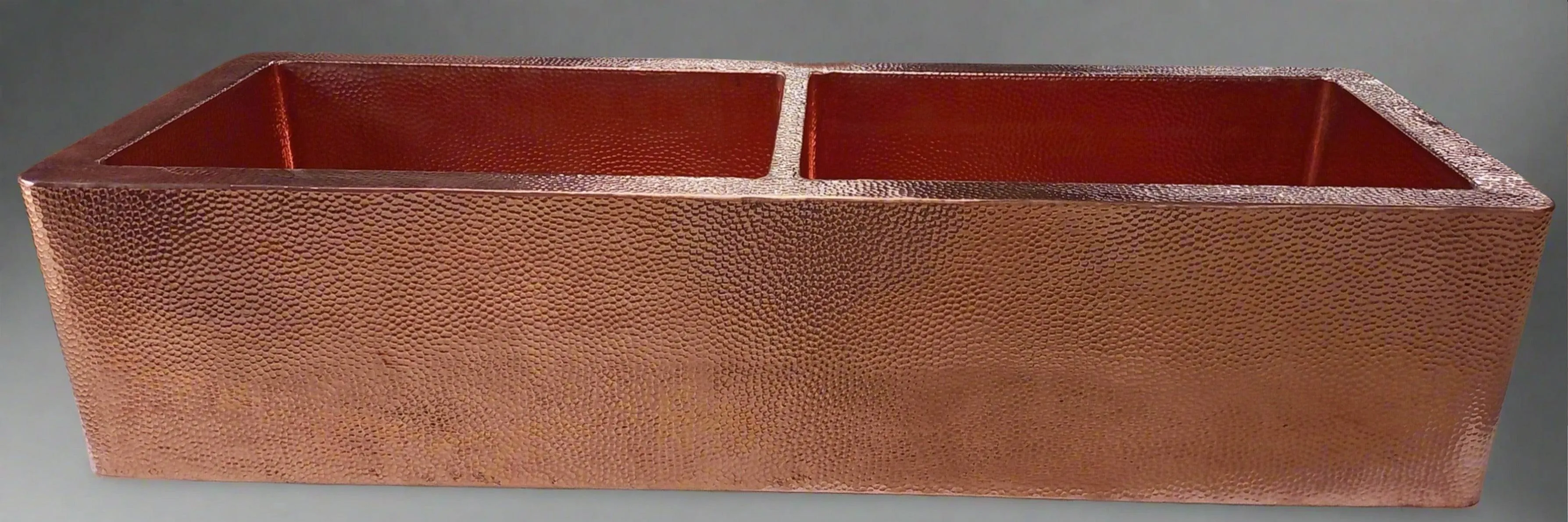 Hammered Copper Double Bowl Farmhouse Kitchen Sink