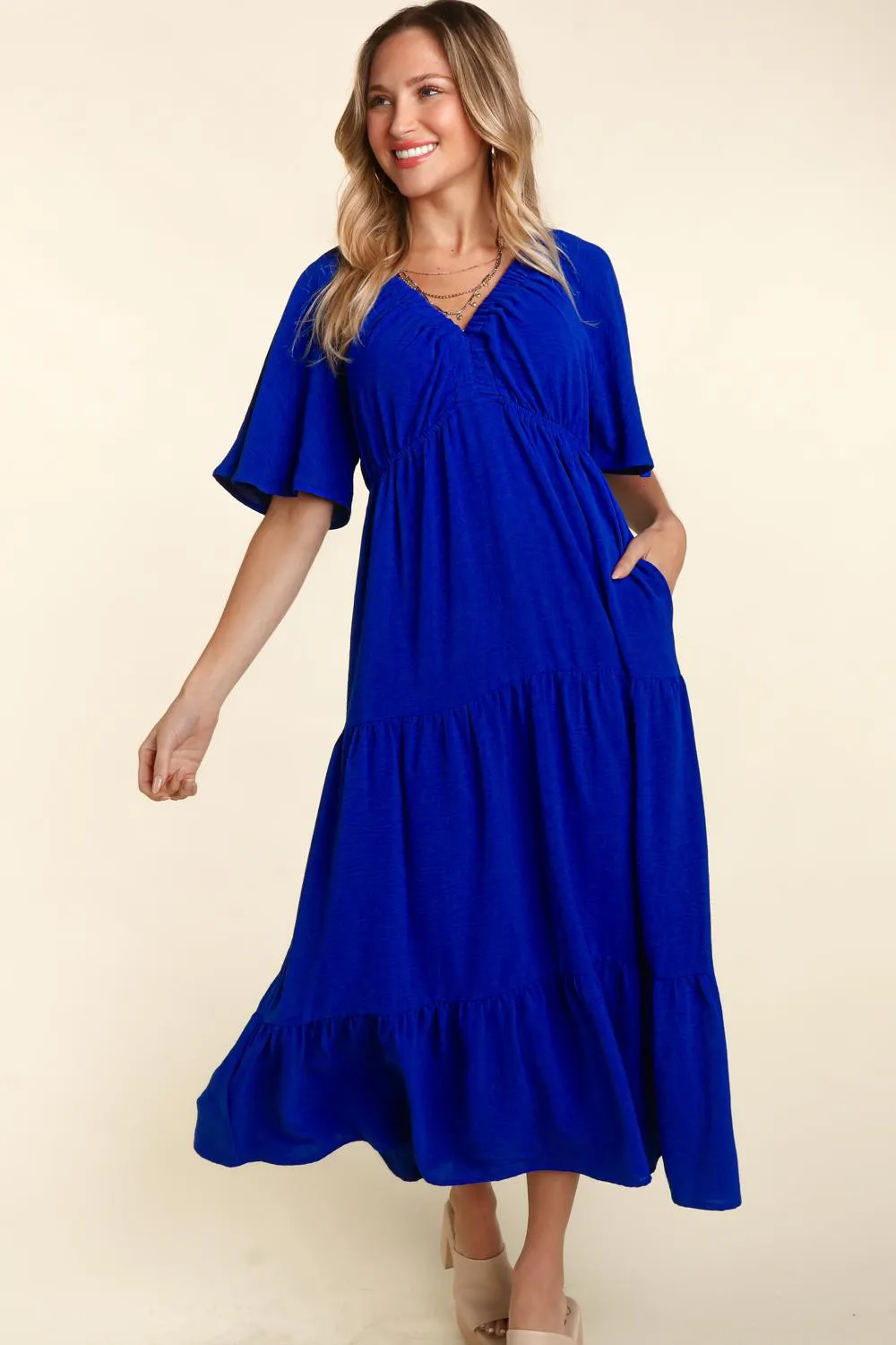 Hazel Blues® |  Haptics Tiered Babydoll Maxi Dress with Side Pocket
