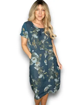 HELGA MAY Italian Linen Classic Shift 'Trumpet' Dress ~ Dark Jade (Small-XL)