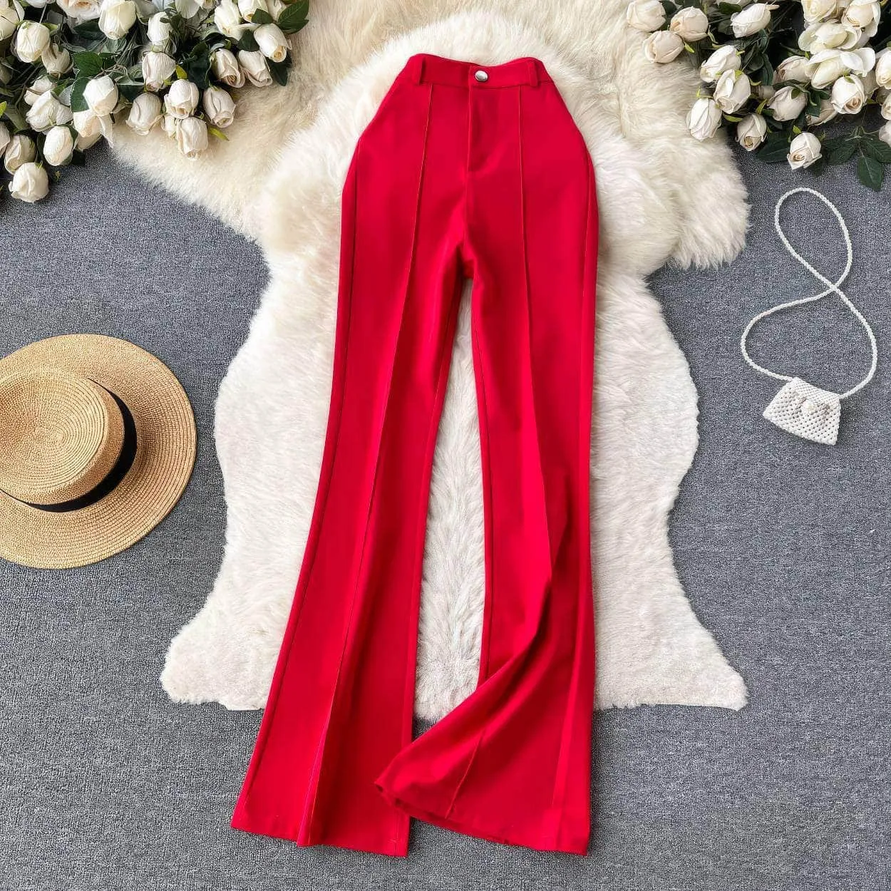 High Waist Pleated Seam Detailed Wide Leg Pants