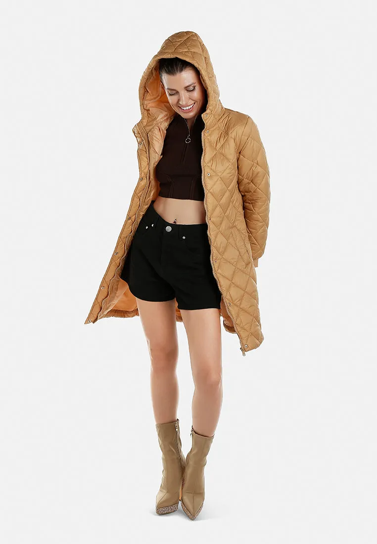 Hooded Longline Quilted Jacket by RUW