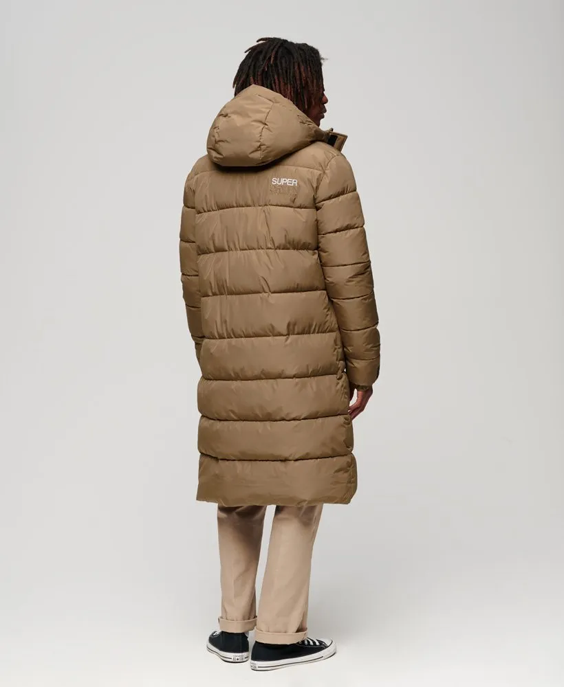 Hooded Longline Sports Puffer | Fossil Brown
