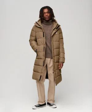 Hooded Longline Sports Puffer | Fossil Brown