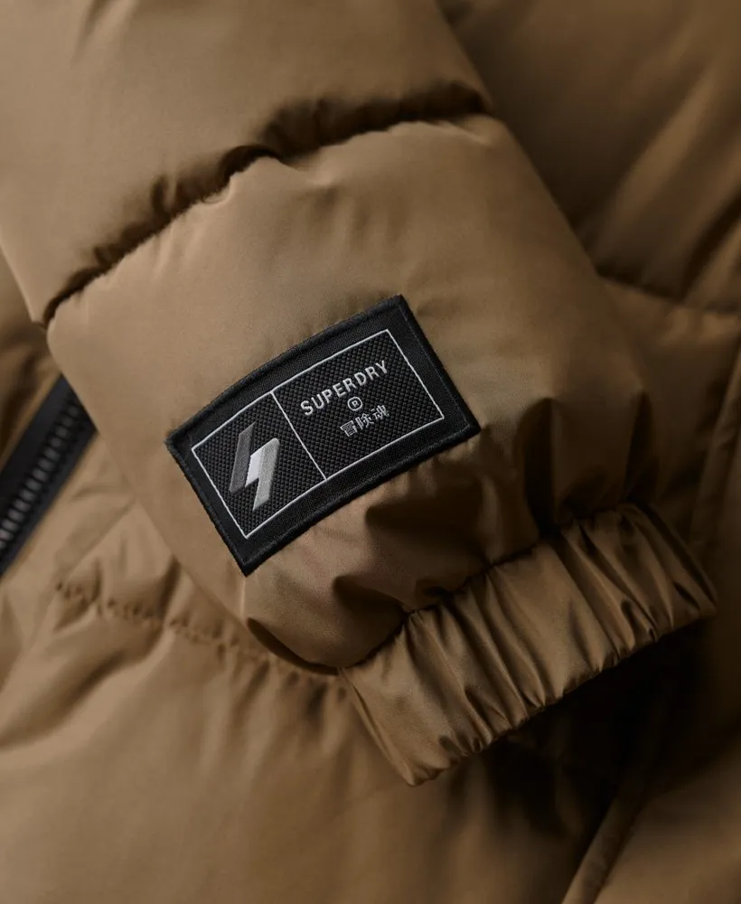 Hooded Longline Sports Puffer | Fossil Brown