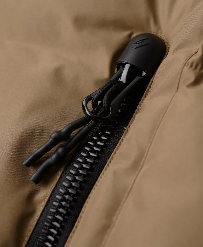 Hooded Longline Sports Puffer | Fossil Brown