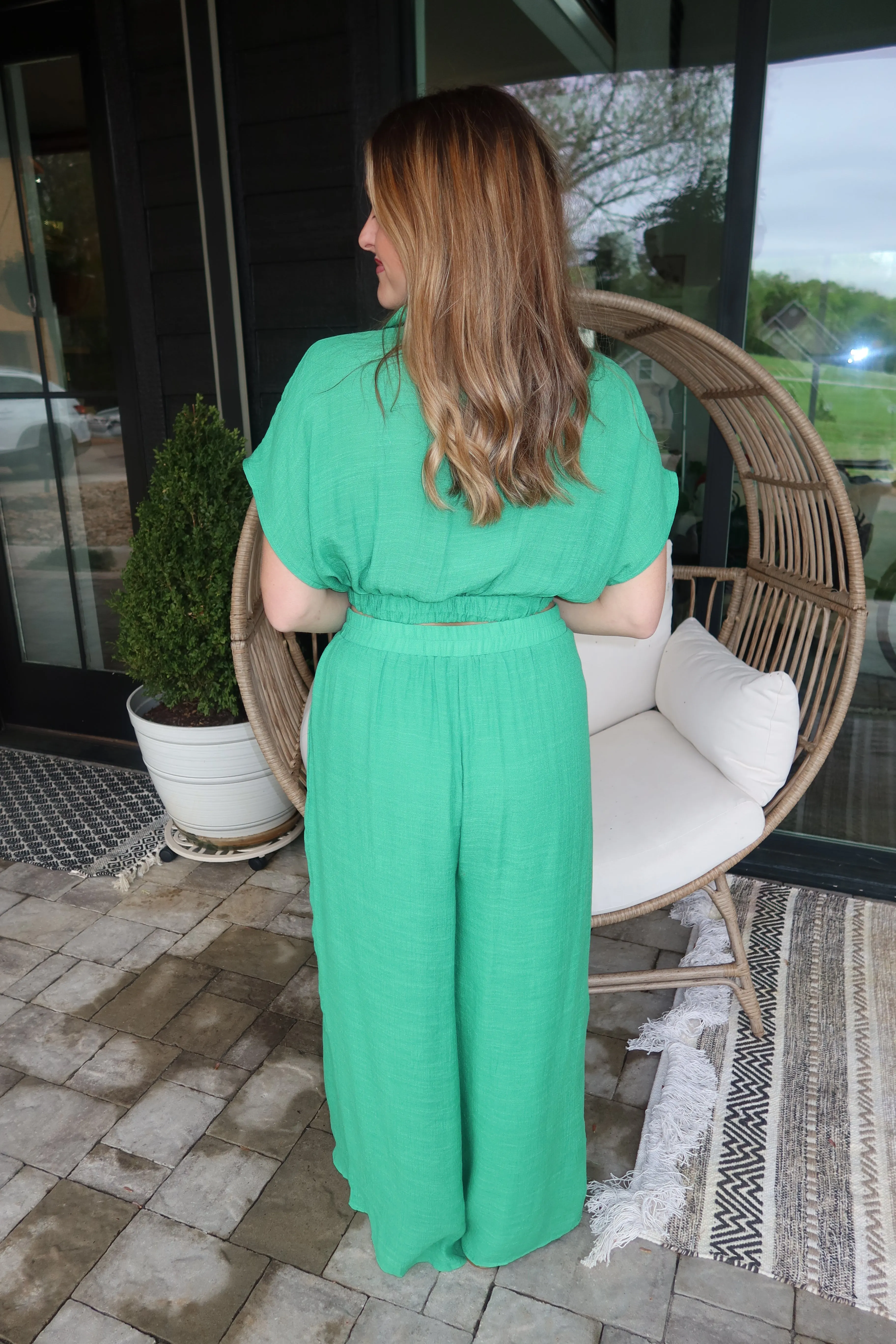 HYFVE Kimono Sleeve Crop Top and Wide Leg Pants Set