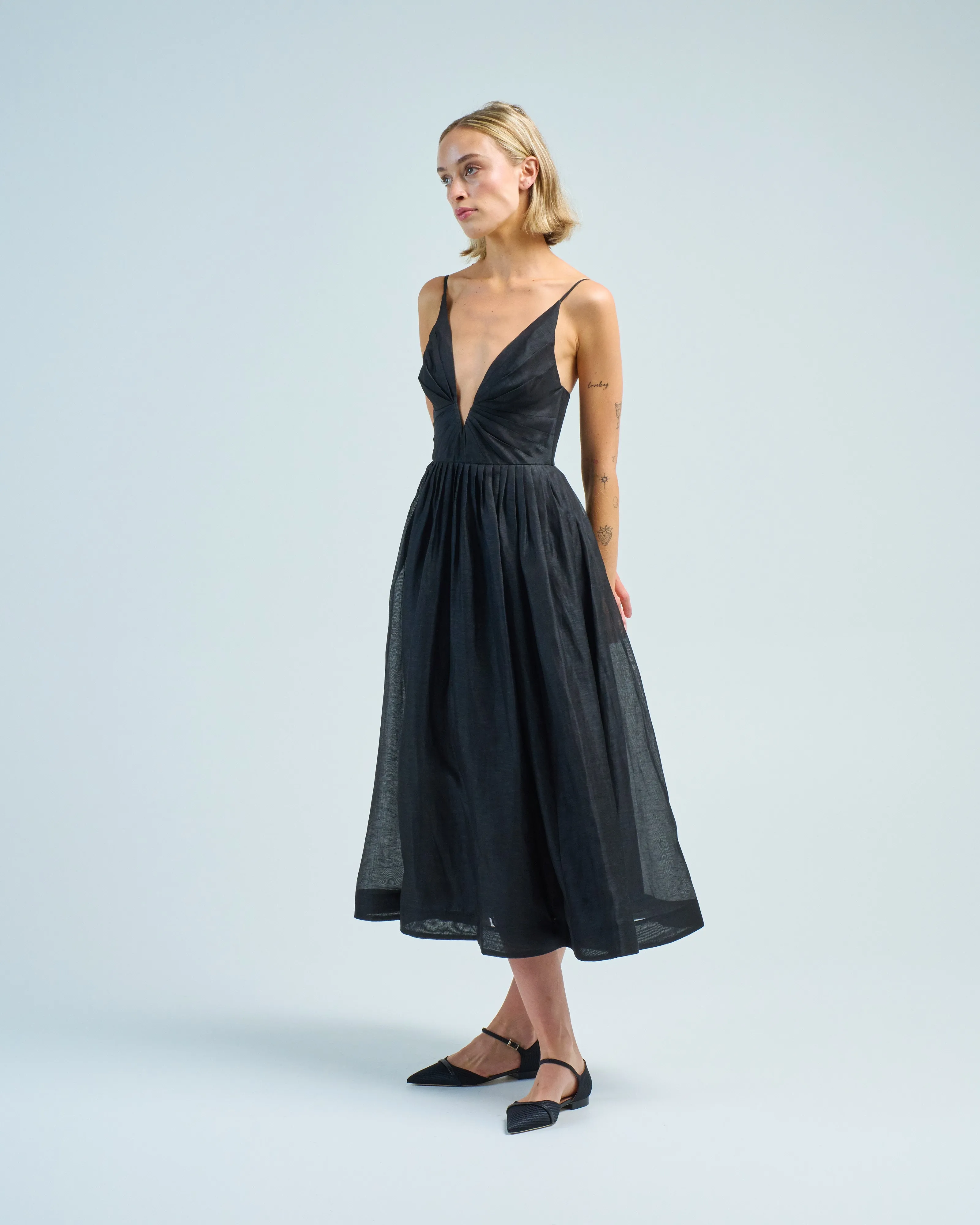 illustration v neck midi dress