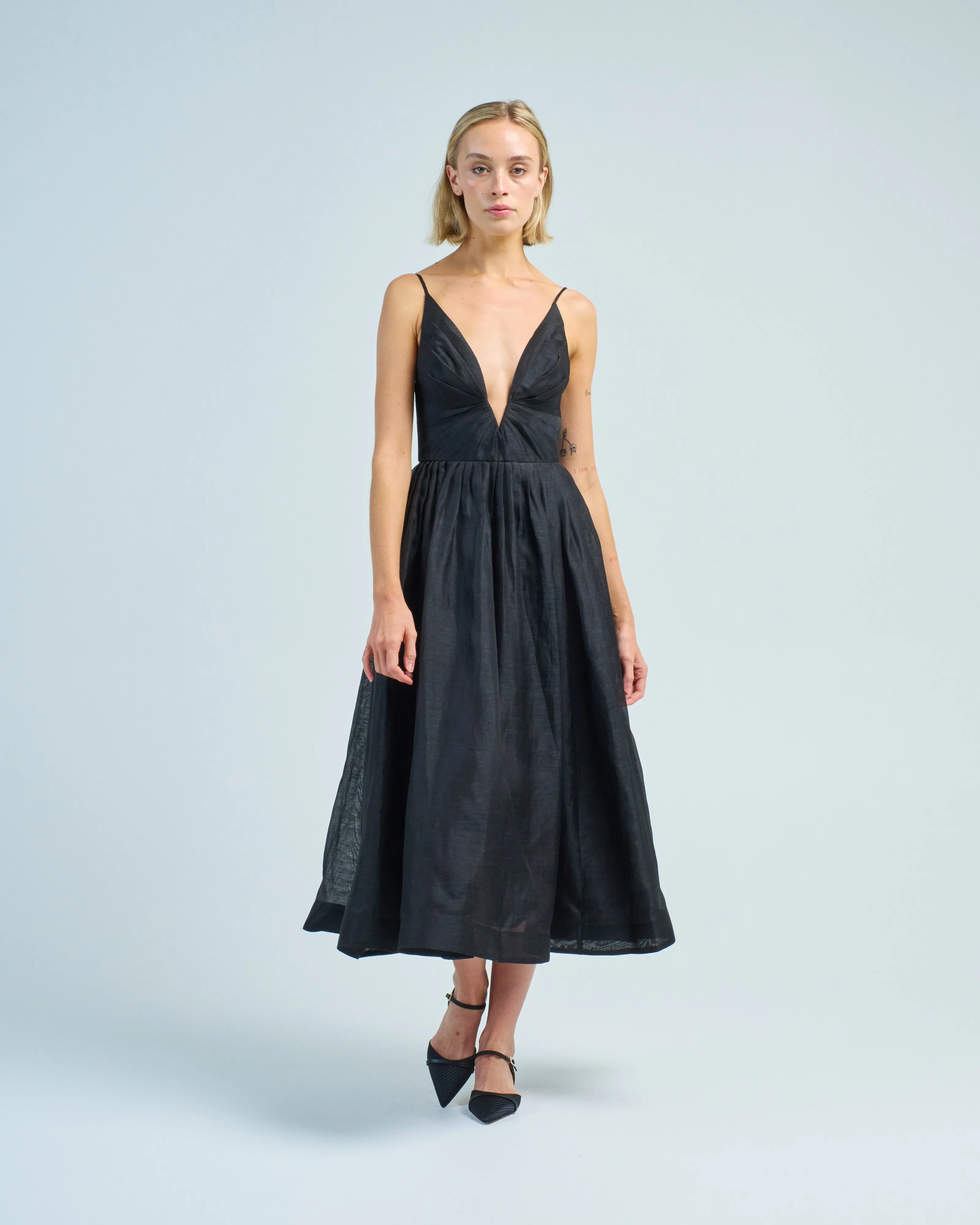 illustration v neck midi dress