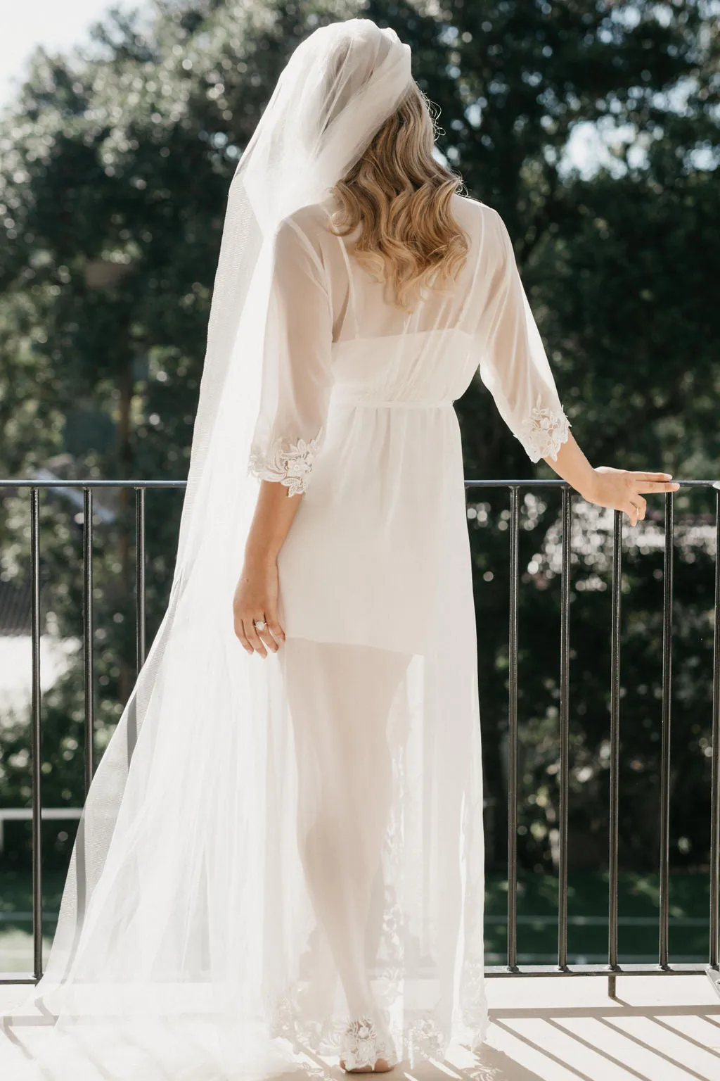 Iris Lace Trim Maxi Bridal Robe - Includes Slip