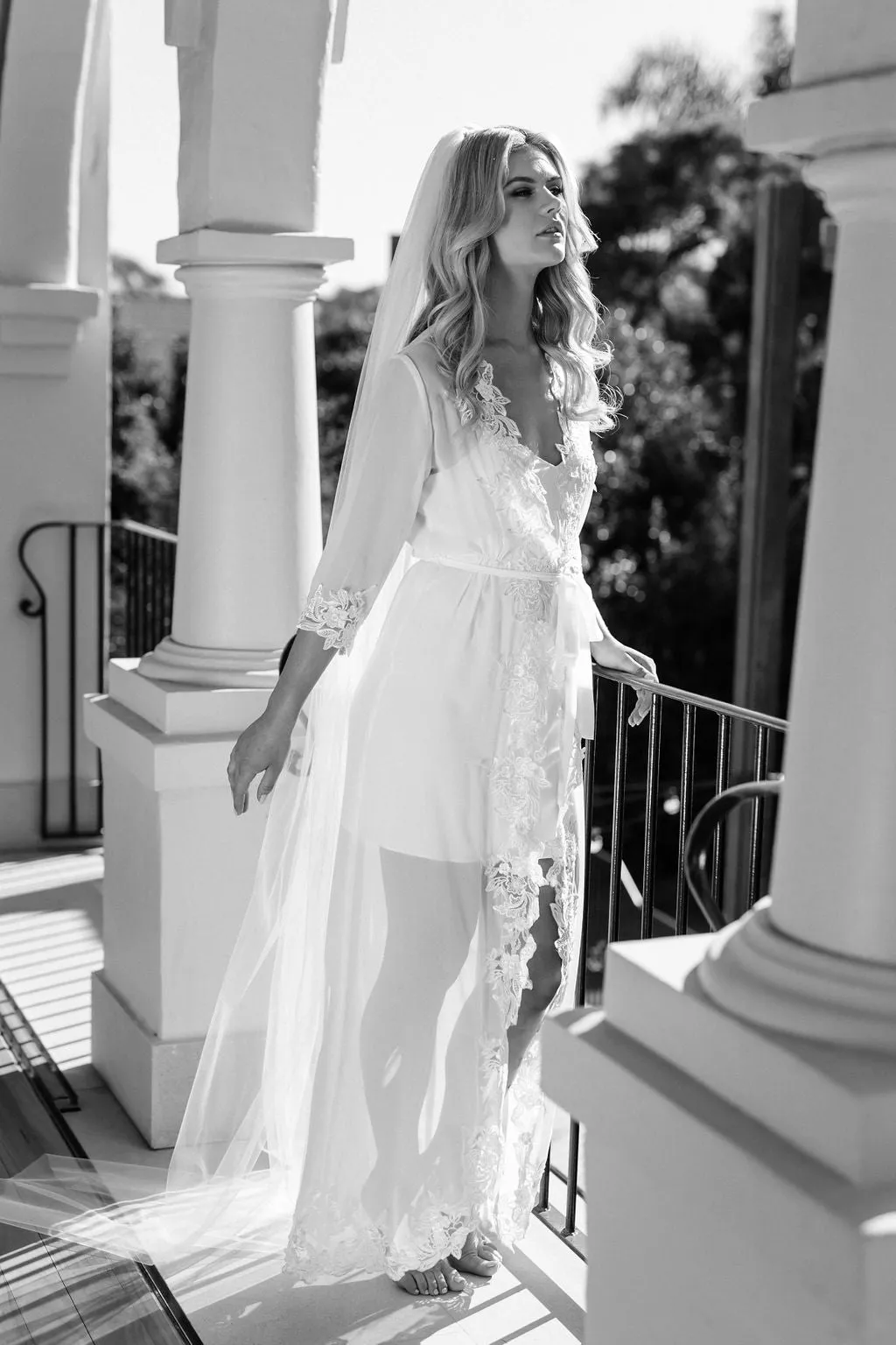 Iris Lace Trim Maxi Bridal Robe - Includes Slip