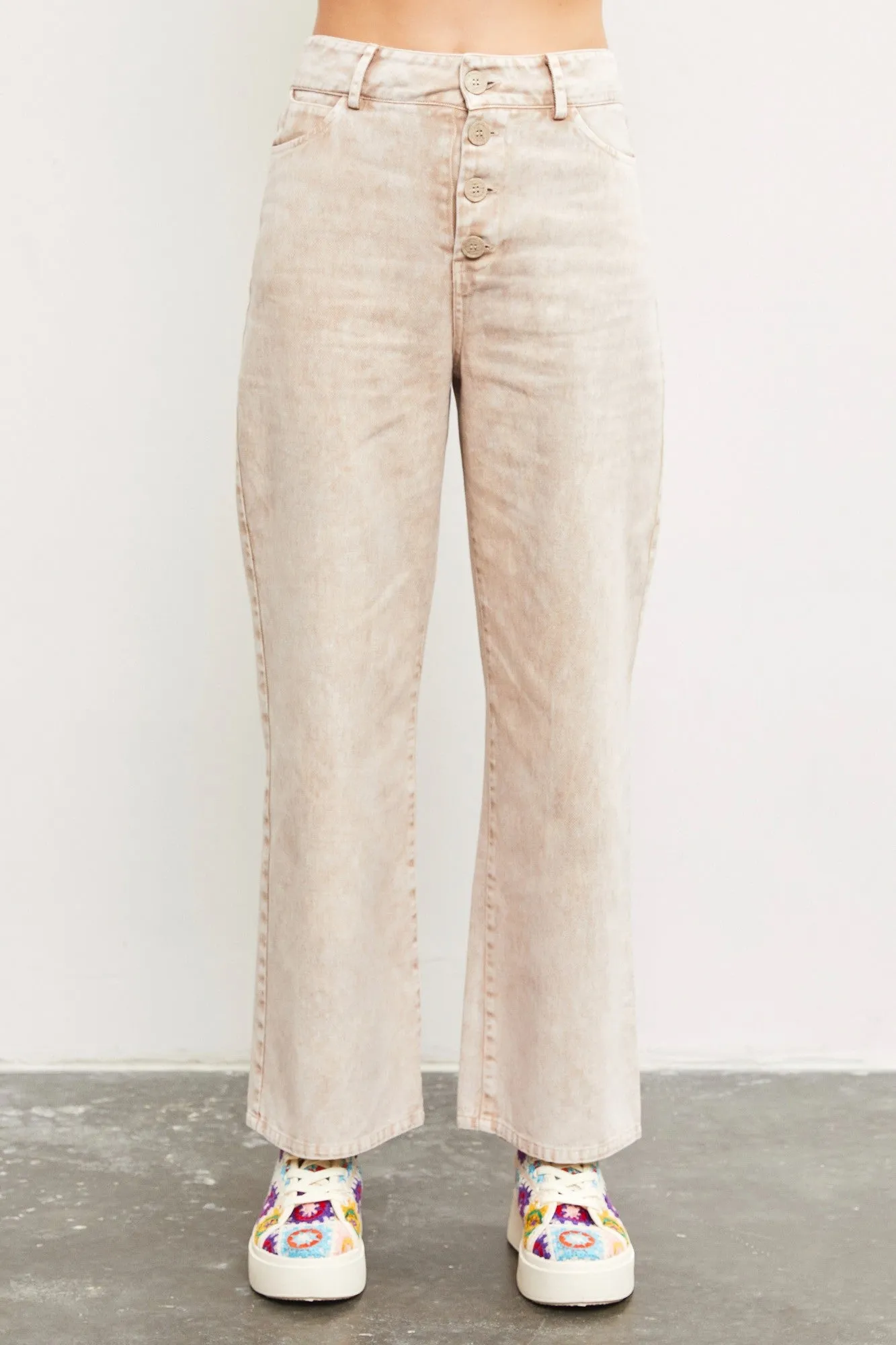 Iris Wide Leg Denim Pants, Milk Tea