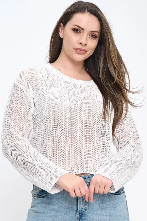IT6267-PLUS | Tops | Junior Plus Knit Long Sleeve Cropped Top
