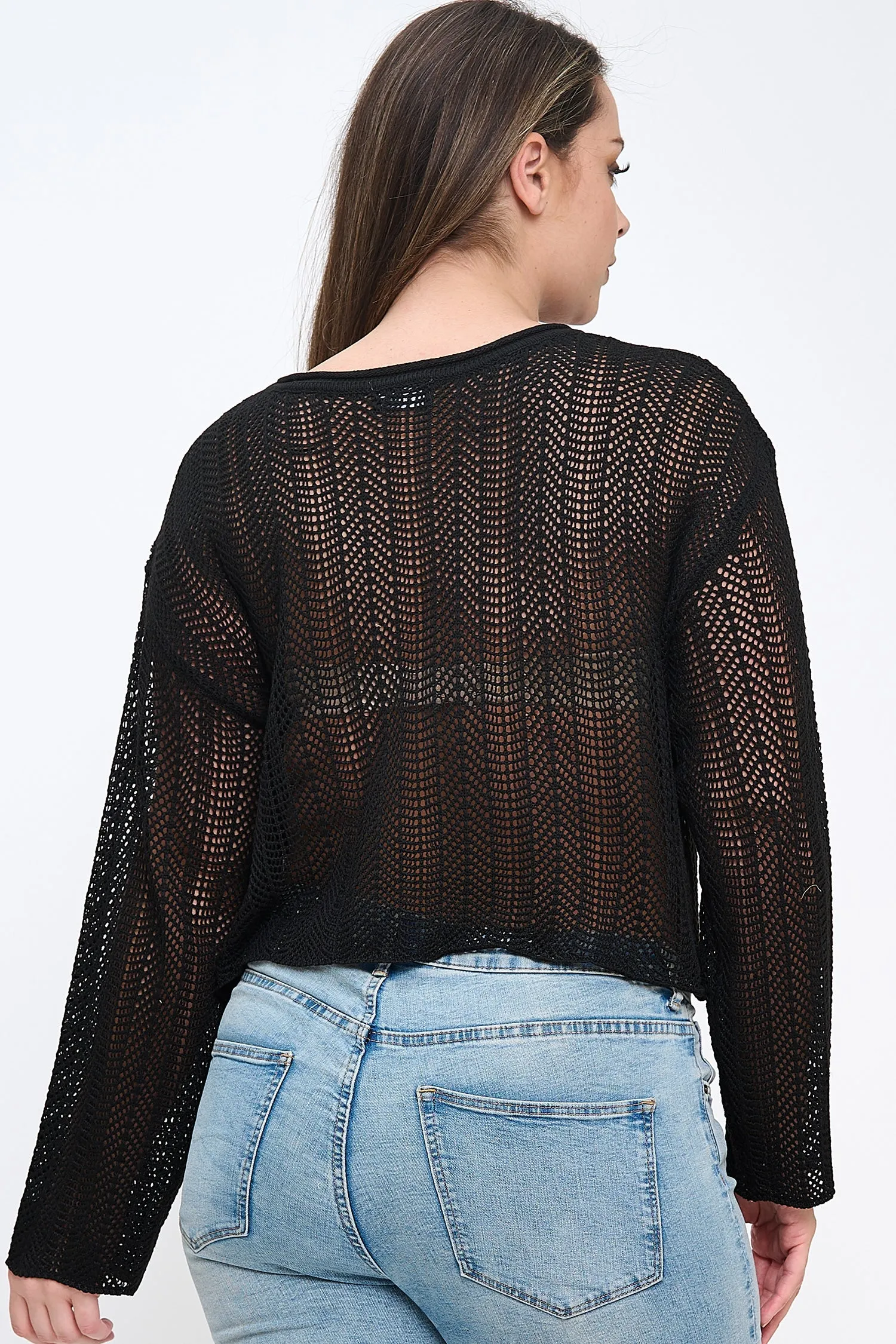 IT6267-PLUS | Tops | Junior Plus Knit Long Sleeve Cropped Top
