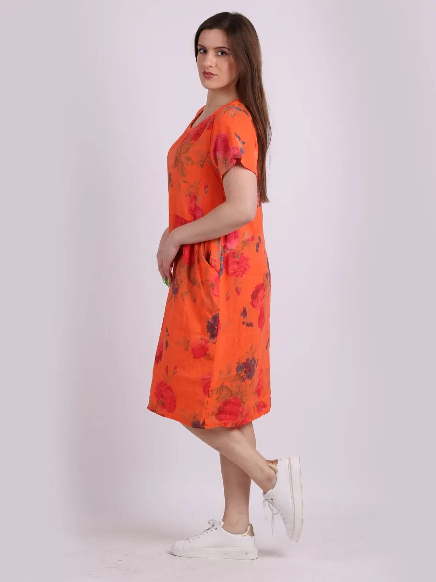 Italian Classic Shift Rose Orange Linen Dress Sz 10-16