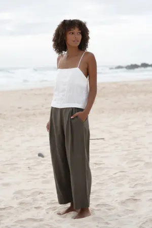 Ivy Linen Crop Pants - Khaki