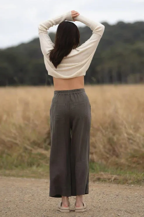 Ivy Linen Crop Pants - Khaki