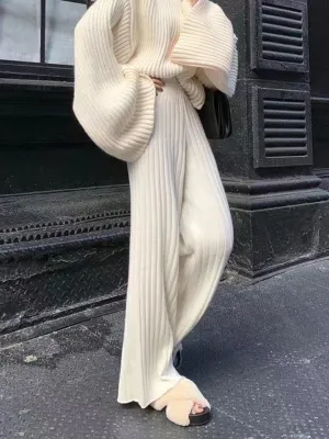 JazzHer Calendre Knit Wide Leg Pants