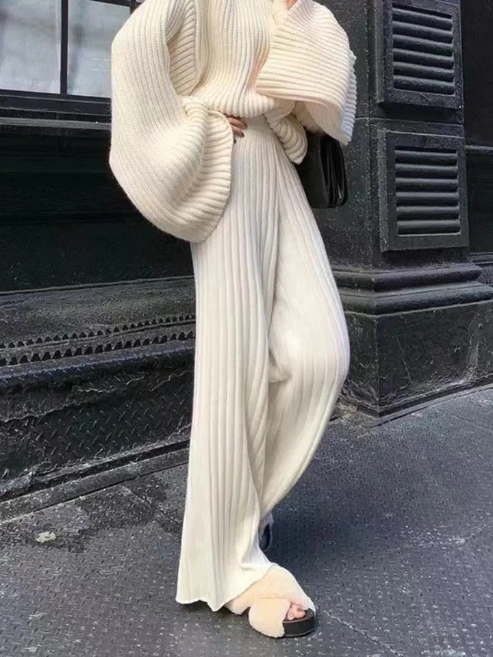 JazzHer Calendre Knit Wide Leg Pants