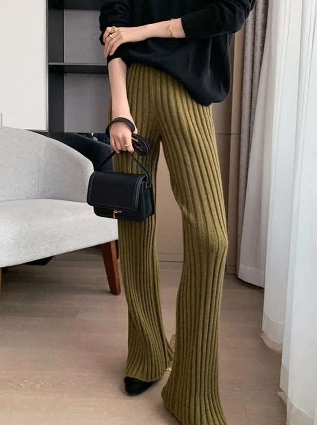 JazzHer Calendre Knit Wide Leg Pants