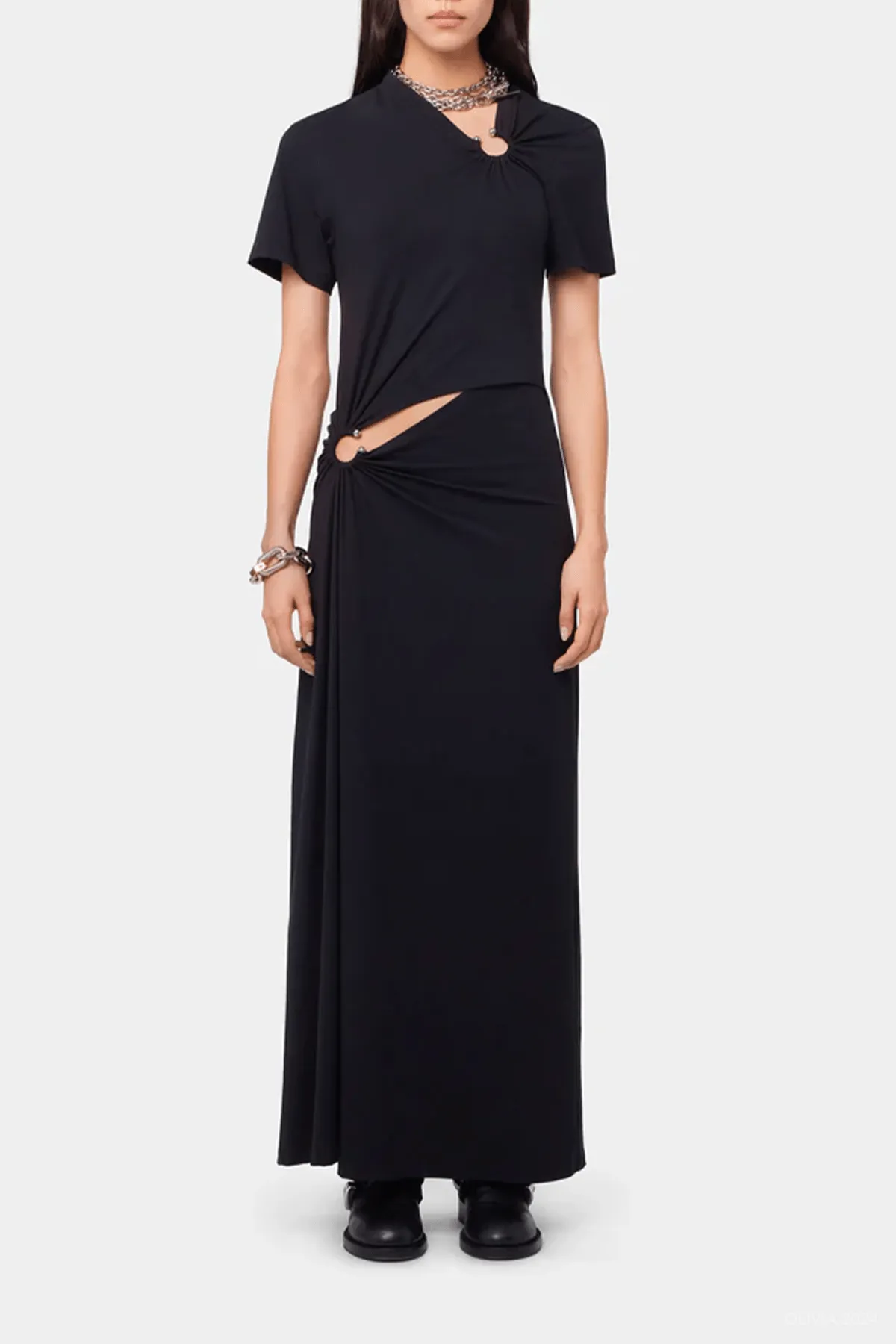 Jersey Piercing Midi Dress in Black