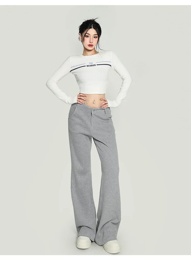 Jolie Solid Color V-shaped High Waist Loose Thin Wide-leg Straight Leg Pants