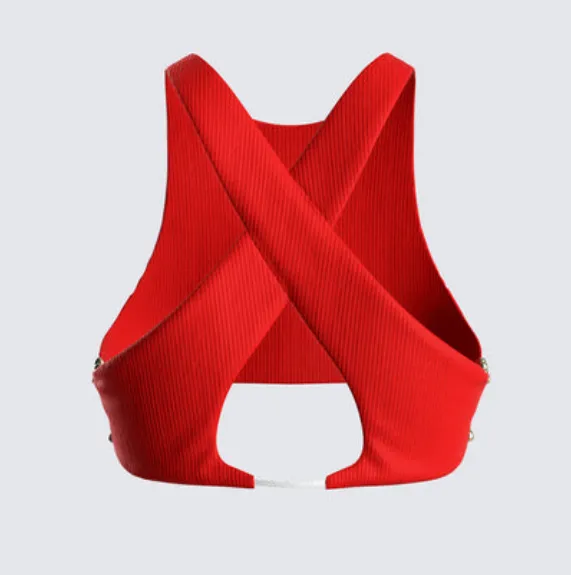 Jordy Red Rib Cropped Racer Top