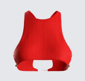 Jordy Red Rib Cropped Racer Top
